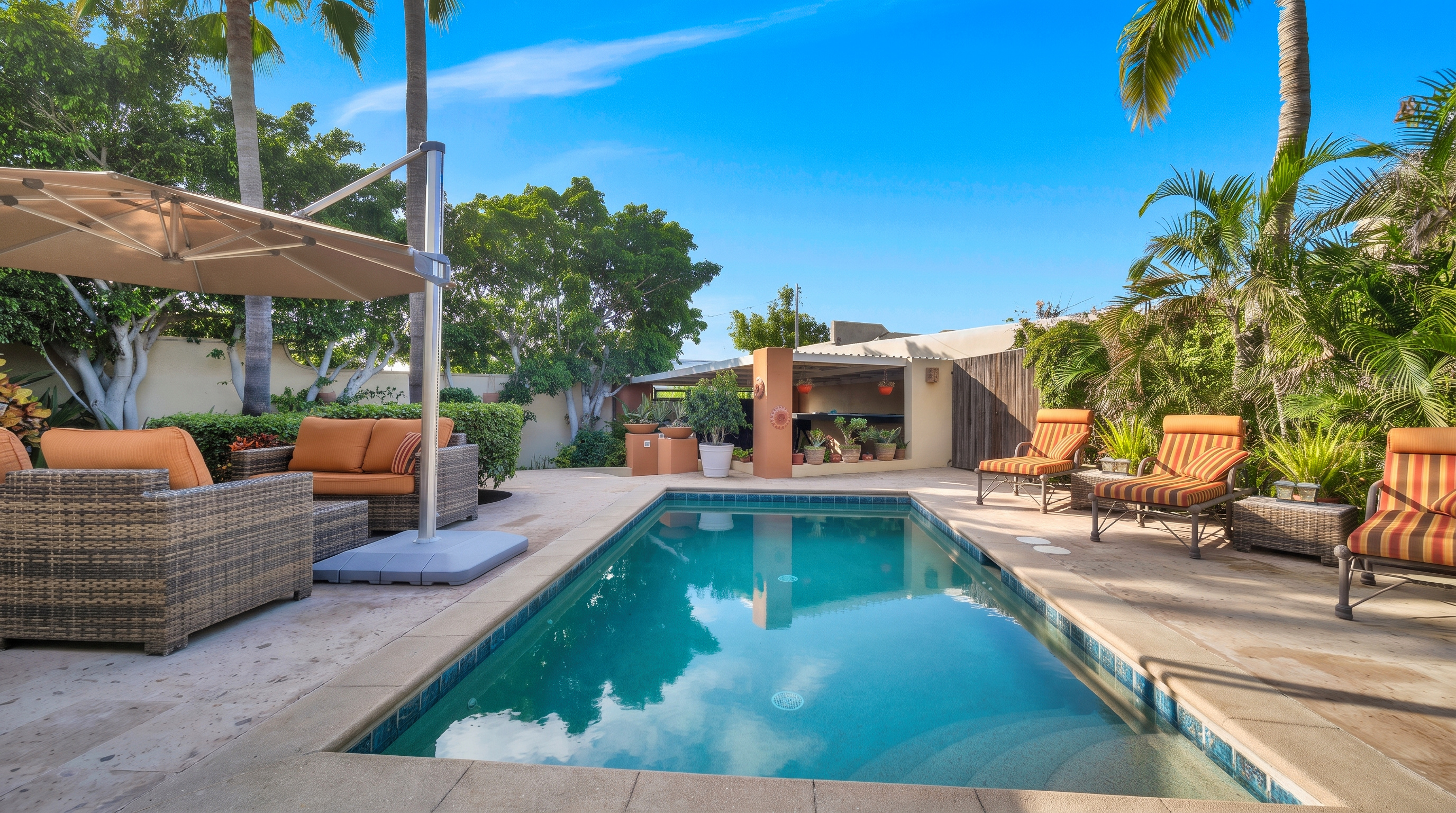 Private swimming pool and tropical courtyard at Casa Oasis
